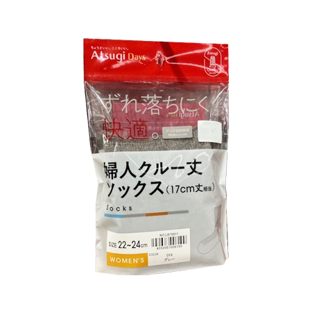 アツギ「デイズ」　婦人クルー丈ソックス グレー　２２－２４ＣＭ