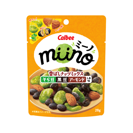 カルビー ｍｉｉｎｏ 香ばしナッツミックス そら豆黒豆アーモンドしお味  28g