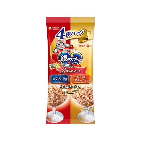 銀のスプーンパウチ 2種のアソートまぐろ／まぐろ・かつおにささみ入り 60gx4個