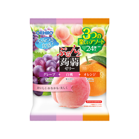 オリヒロ ぷるんと蒟蒻ゼリー大袋 グレープ＋白桃＋オレンジ 24個