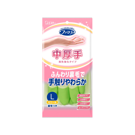 ファミリー ビニール手袋 中厚手 L グリーン 1双