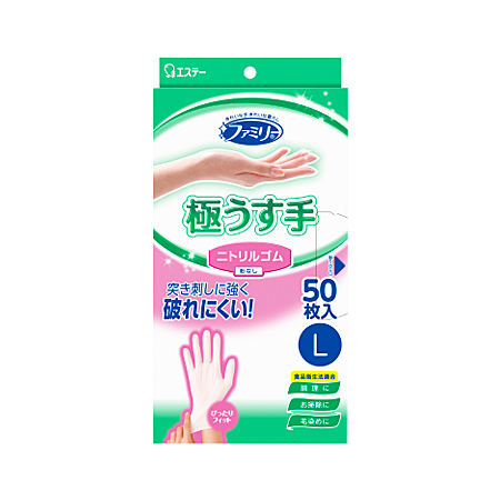エステー ファミリー ニトリルゴム 極うす手 L ホワイト 50枚