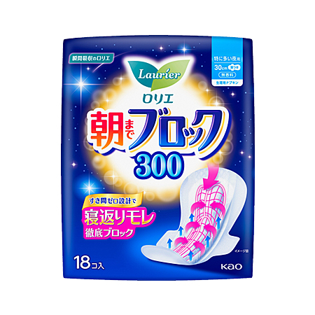 [え]ロリエ 朝までブロック 特に多い夜用 羽つき30cm 18個