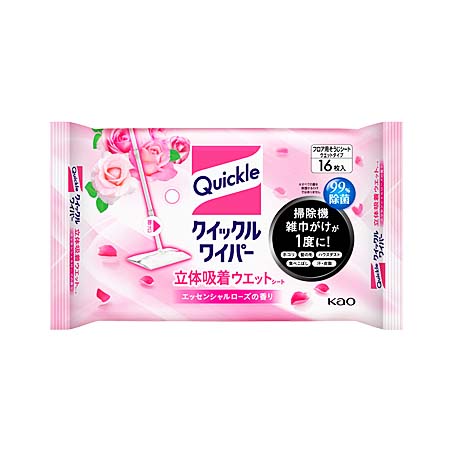 クイックルワイパー 立体吸着ウエットシート エッセンシャルローズの香り 16枚