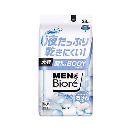 花王 メンズビオレ 顔もふけるボディシート 清潔感のある石けんの香り 28枚