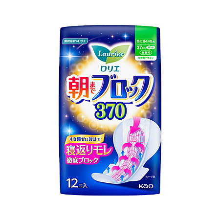 [え]花王 ロリエ 朝までブロック 370 羽つき37cm 12個