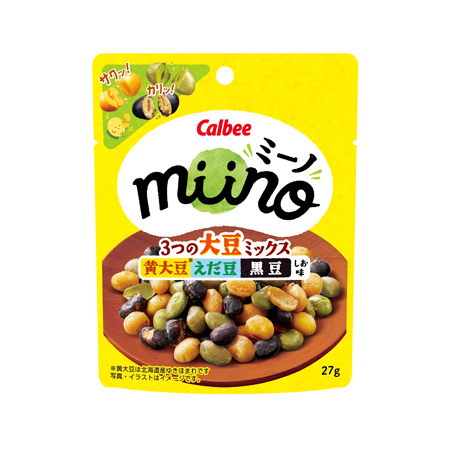 カルビー miino 3つの大豆ミックス 黄大豆 えだ豆 黒豆しお味  27g