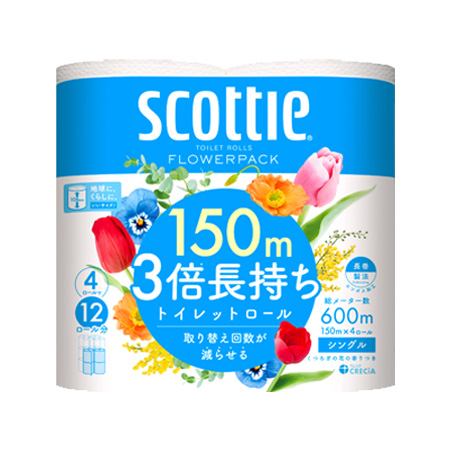 スコッティ フラワーパック ３倍長持ち 150ｍ シングル4ロール