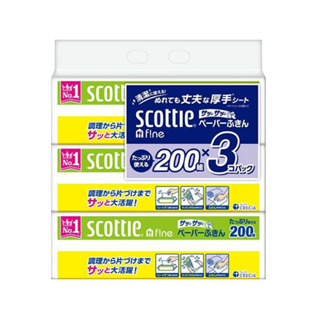 [か][F]スコッティ ファイン ペーパーふきん サッとサッと 200組×3個