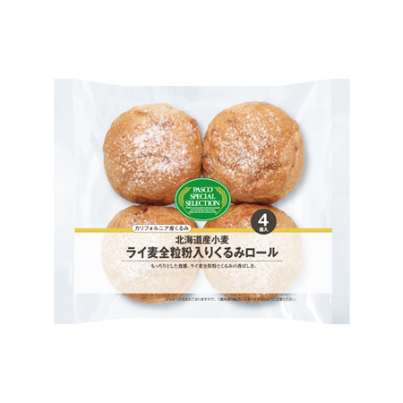 パスコ 北海道産小麦 ライ麦全粒粉入りくるみロール  4個入