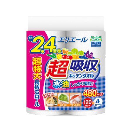 エリエール 超吸収キッチンタオル 120カット×4ロール