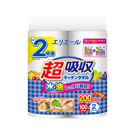 エリエール 超吸収キッチンタオル 100カット×2ロール