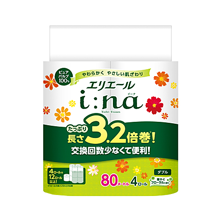【香りつき】エリエール i：na(イーナ) トイレットティシュー 3.2倍巻 ダブル 4ロール