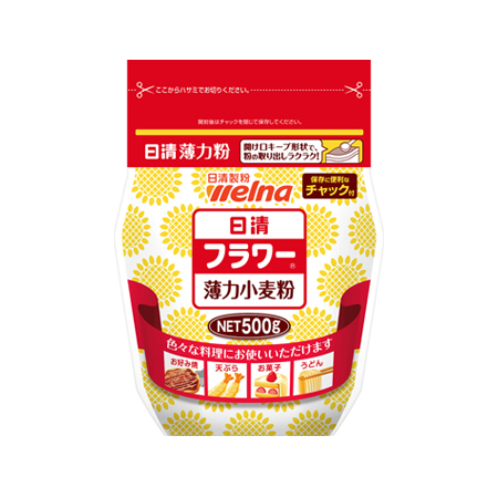 日清製粉ウェルナ フラワー 薄力小麦粉 チャック付  500g
