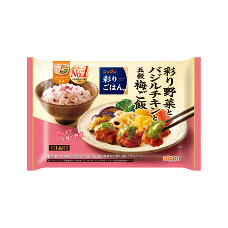 ニップン 彩り野菜とバジルチキンと五穀梅ご飯  300g
