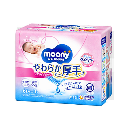 ユニ・チャーム ムーニーおしりふき やわらか厚手 つめかえ 60枚×3個